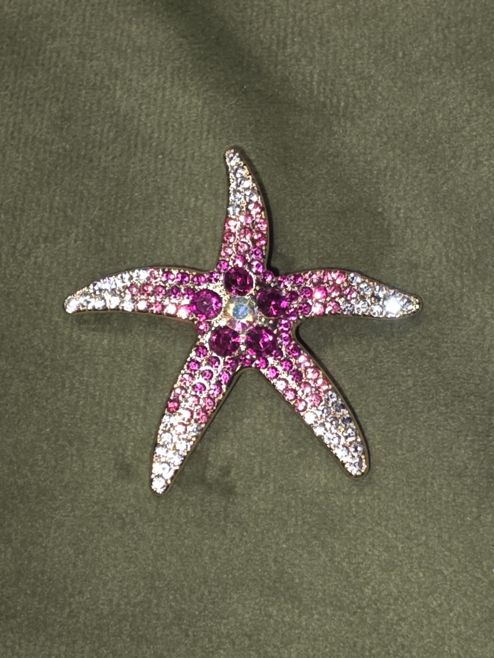 Source Unknown Pink and Clear Crystal Starfish Brooch